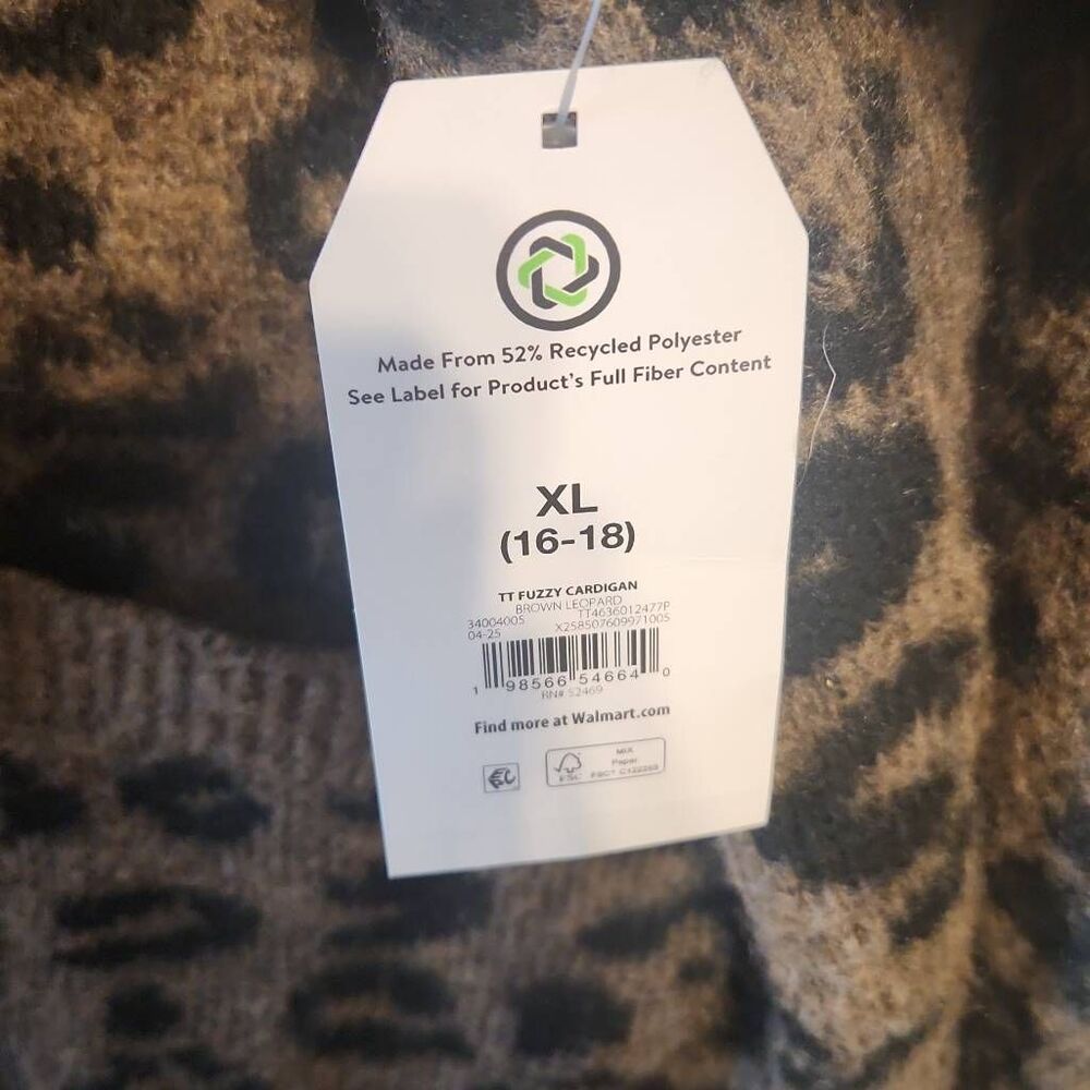 NWT Time & Tru Leopard Print Open-Front Cardigan Size XL - Picture 3 of 5